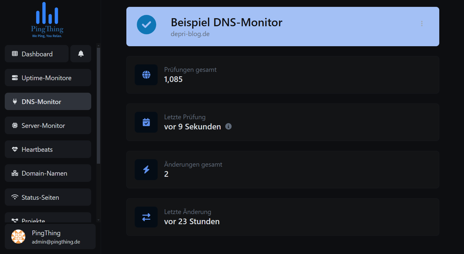 Screenshot of the app DNS monitor page