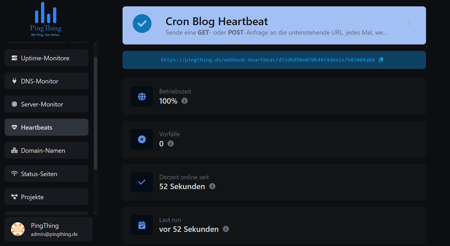 Screenshot der Herzschlagmonitor-Seite der App